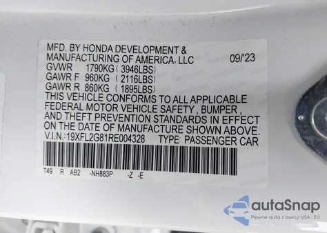 2024 Honda Civic Sport from USA, damaged, VIN 19XFL2G81RE004328